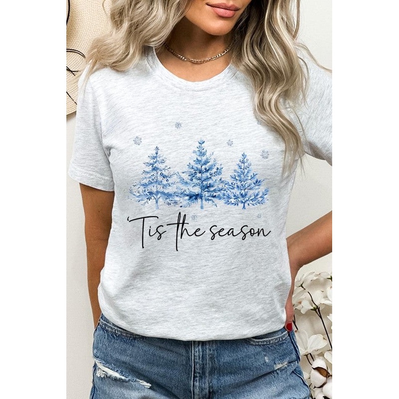 Blue Christmas Trees Tis the season Graphic Tee