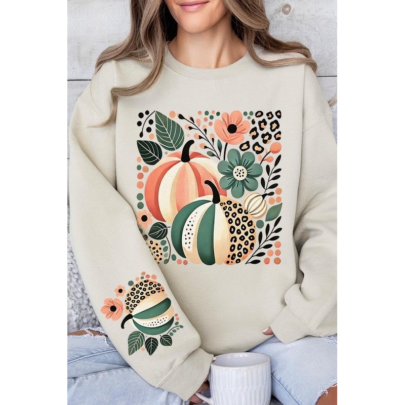 Boho Fall Leopard Pumpkins Graphic Sweatshirts