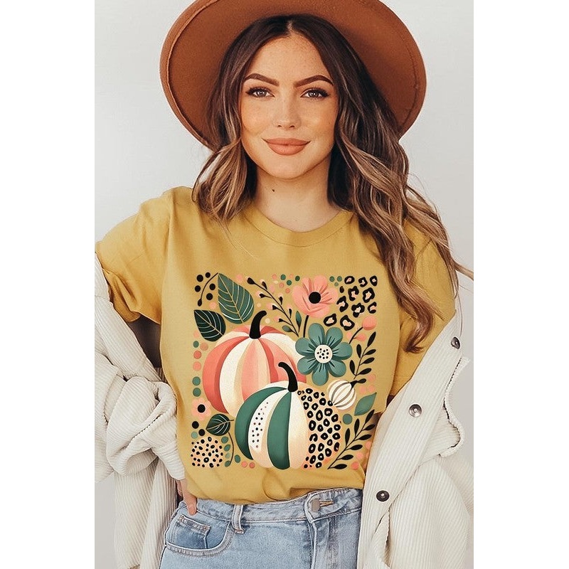 Boho Fall Leopard Pumpkins Graphic Tee