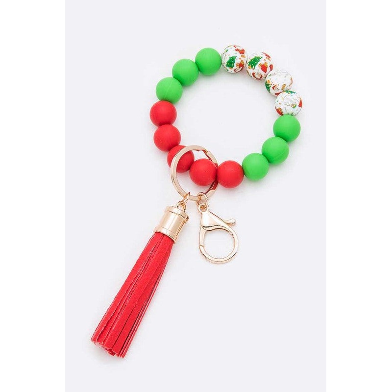 Christmas Theme Silicon Beads Bracelet Key Chain