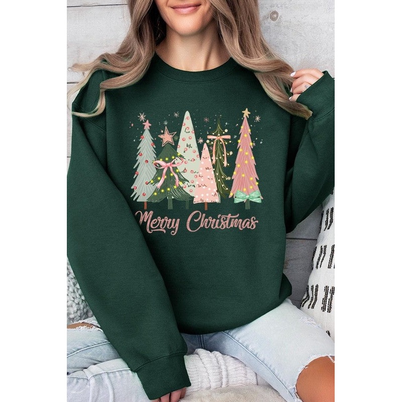 Coquette Christmas Trees Fleece Sweatshirts