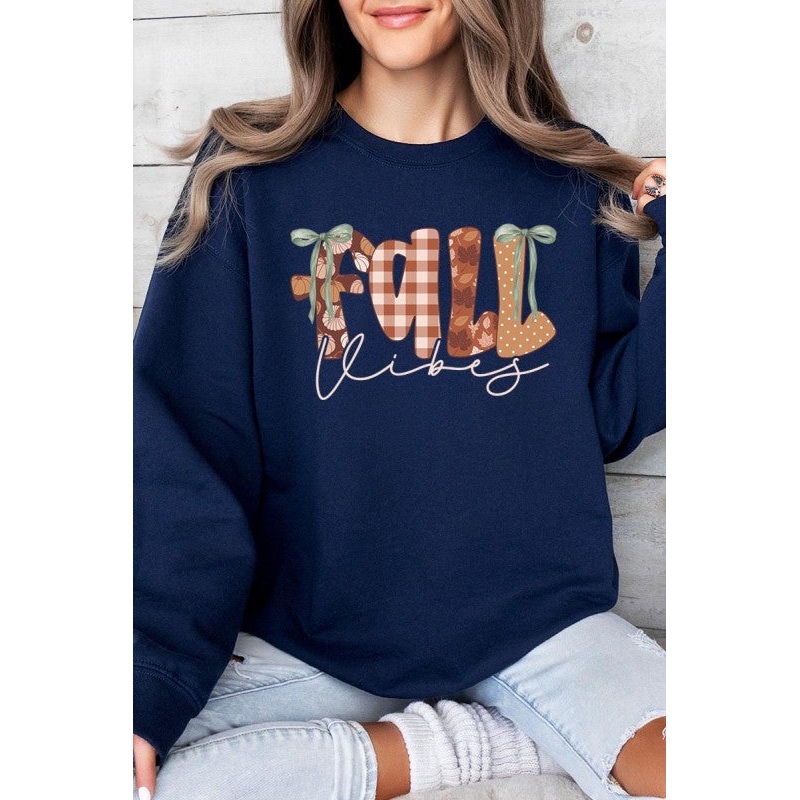Fall Vibes Rustic Script Graphic Sweatshirt