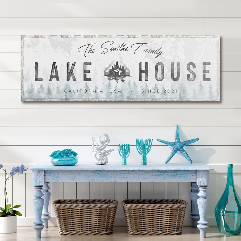 Family Lake House Sign II|12×36 inch Medium Premium Gallery Wrapped|16×48 inch Large Premium Gallery Wrapped|20×60 inch Extra Large Premium Gallery Wrapped