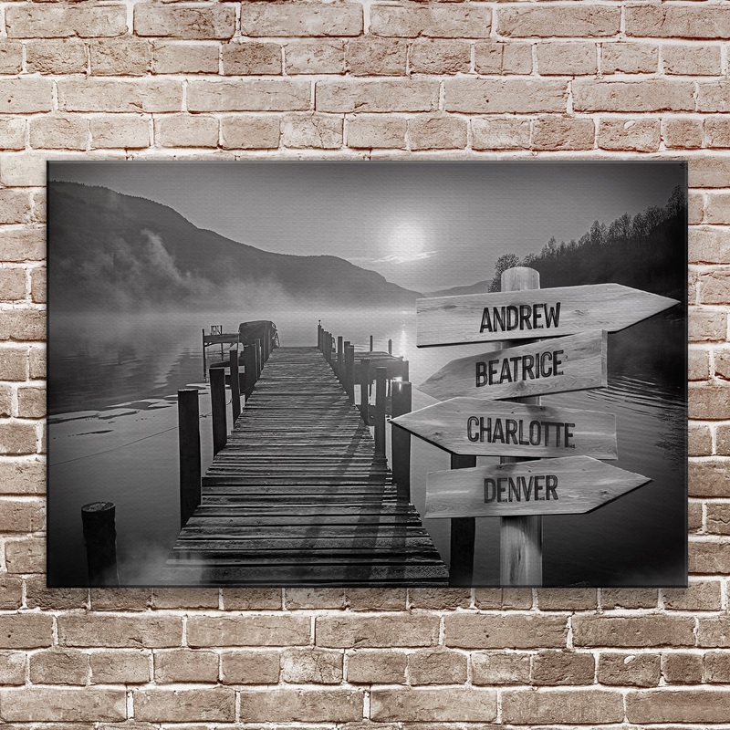 Family Names Lake Dock Sign|18×12 inch Medium Premium Gallery Wrapped|24×16 inch Large Premium Gallery Wrapped|36×24 inch Extra Large Premium Gallery Wrapped