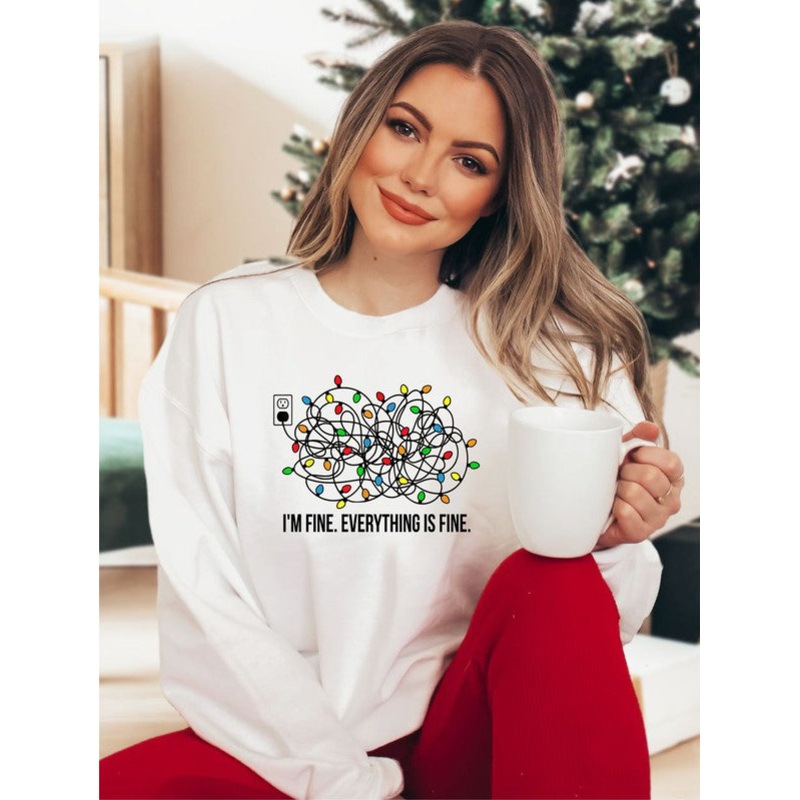 Im Fine Tangled Christmas Lights Crew LS Tee