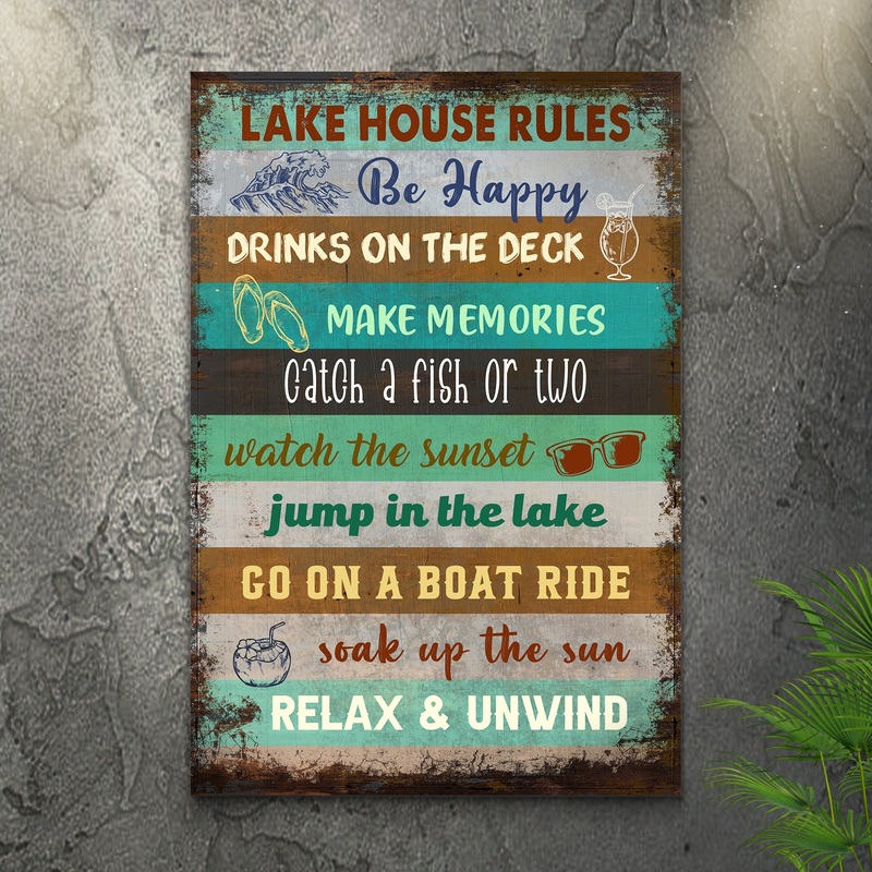 Lake House Rules Sign III|’18″x12″‘ inch Medium Premium Gallery Wrapped|24″x16″ inch Medium Premium Gallery Wrapped|’36″x24″‘ inch Large Premium Gallery Wrapped