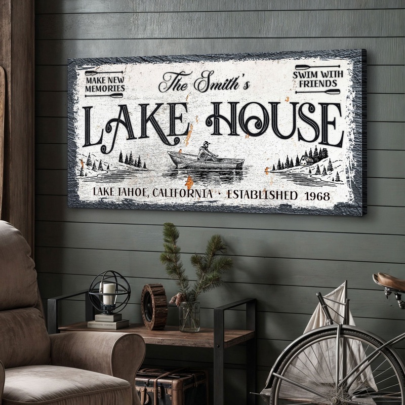 Lake House Sign IX|20×10 inch Medium Premium Gallery Wrapped|36×18 inch Large Premium Gallery Wrapped|48×24 inch Extra Large Premium Gallery Wrapped