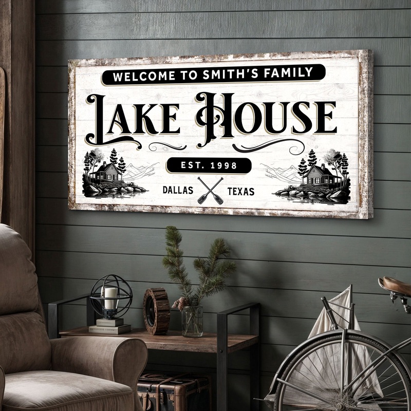 Lake House Sign VIII|20×10 inch Medium Premium Gallery Wrapped|36×18 inch Large Premium Gallery Wrapped|48×24 inch Extra Large Premium Gallery Wrapped