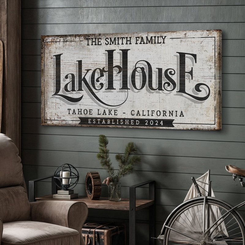 Lake House Sign XI|20×10 inch Medium Premium Gallery Wrapped|36×18 inch Large Premium Gallery Wrapped|48×24 inch Extra Large Premium Gallery Wrapped