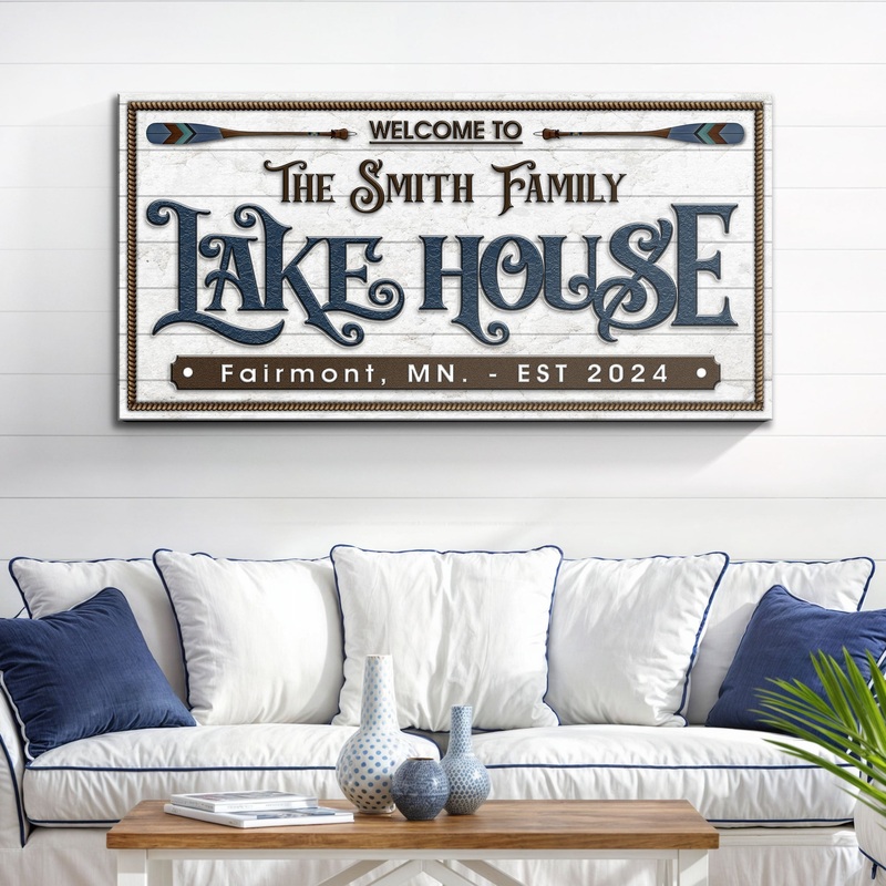 Lake House Sign XII|20×10 inch Medium Premium Gallery Wrapped|36×18 inch Large Premium Gallery Wrapped|48×24 inch Extra Large Premium Gallery Wrapped