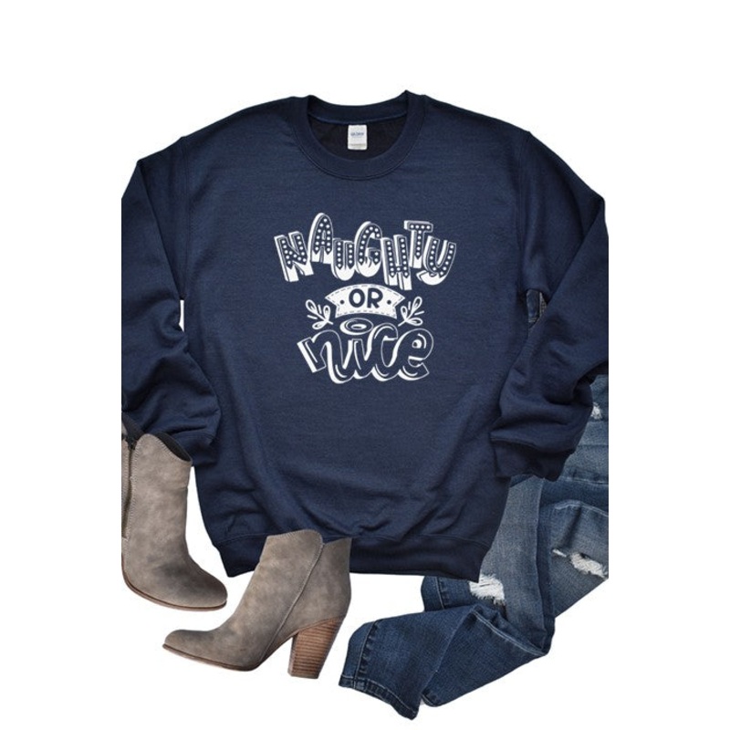 Naughty or Nice Sweatshirt|Red|Black|Navy|Wine|Heather Gray|Green|L|M|S|XL