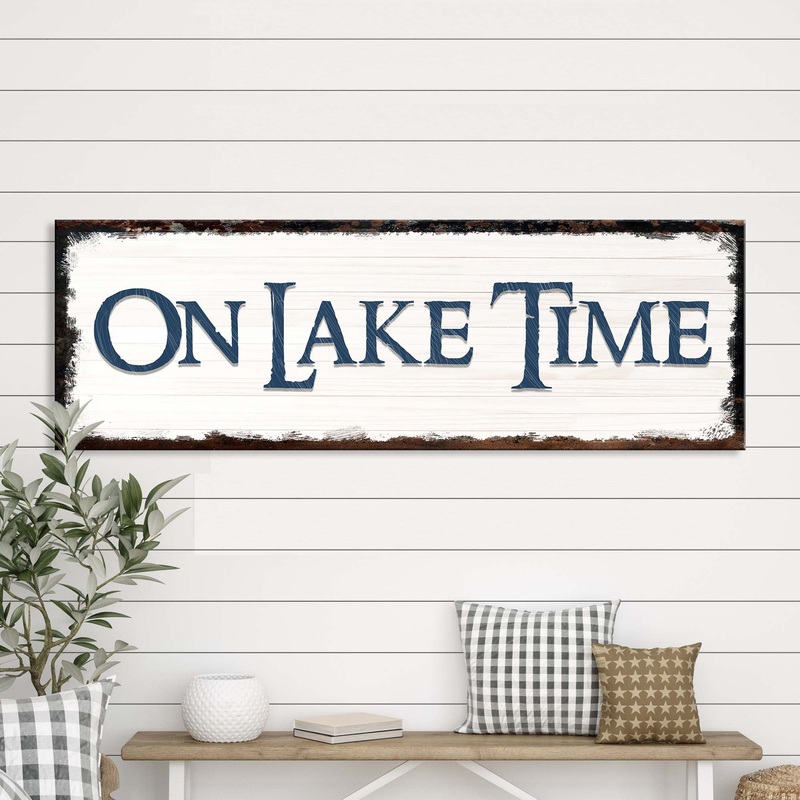 On Lake Time Sign IV|12×36 inch Medium Premium Gallery Wrapped|16×48 inch Large Premium Gallery Wrapped|20×60 inch Extra Large Premium Gallery Wrapped