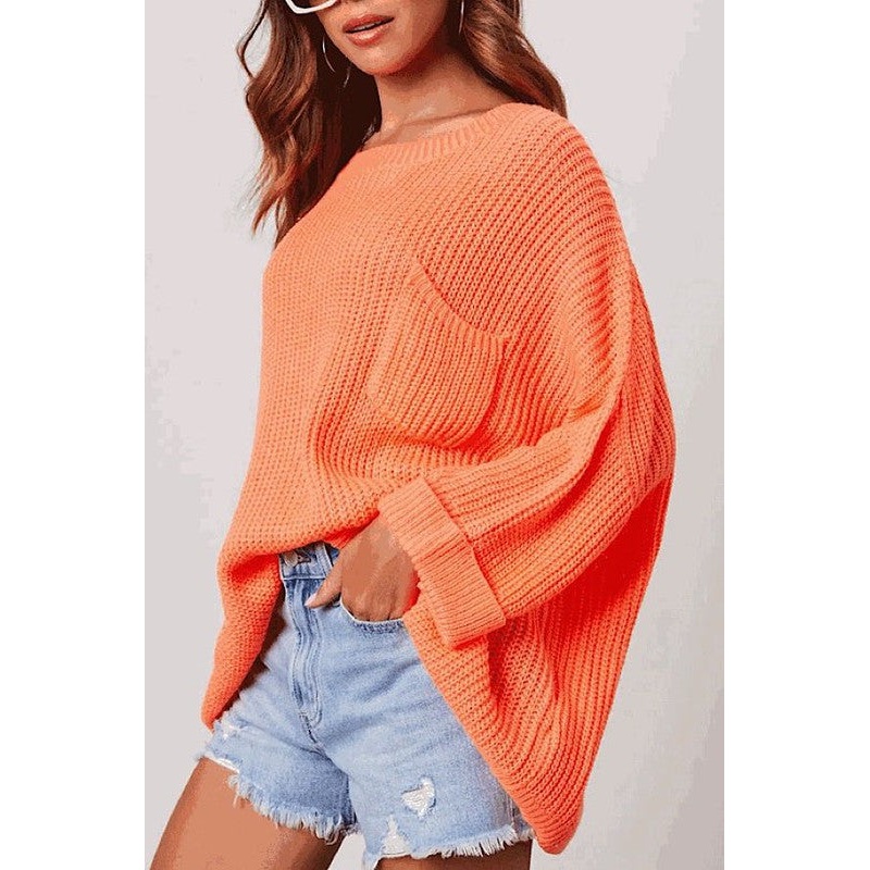 Oversized knit sweater top|Bright orange|S|M|L|XL
