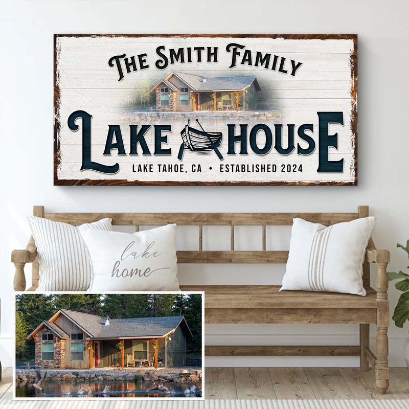 Personalized Lake House Sign|20×10 inch Medium Premium Gallery Wrapped|48×24 inch Large Premium Gallery Wrapped|60×30 inch Extra Large Premium Gallery Wrapped