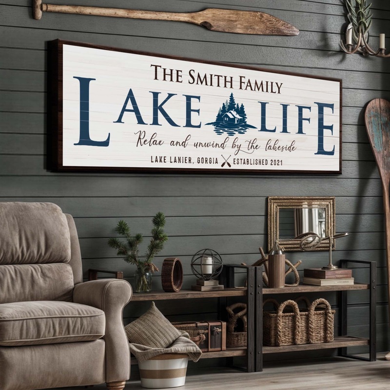 Personalized Lake Life Sign|12×36 inch Medium Premium Gallery Wrapped|16×48 inch Large Premium Gallery Wrapped|20×60 inch Extra Large Premium Gallery Wrapped