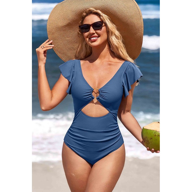 Ruffle O-Ring Cutout One Piece Bathing Suit