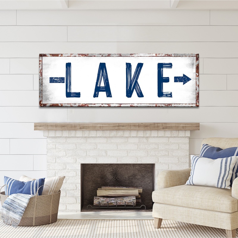Rustic Lake Arrow Sign|12×36 inch Medium Premium Gallery Wrapped|16×48 inch Large Premium Gallery Wrapped|20×60 inch Extra Large Premium Gallery Wrapped|Style 1|Style 2|Style 3