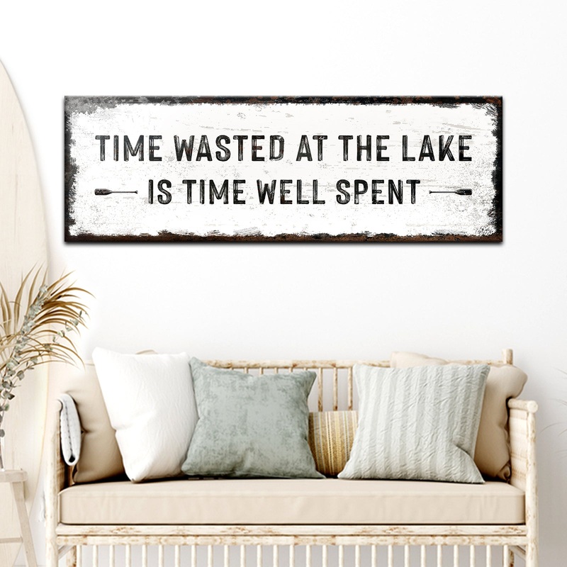 Time At The Lake Sign|12×36 inch Medium Premium Gallery Wrapped|16×48 inch Large Premium Gallery Wrapped|20×60 inch Extra Large Premium Gallery Wrapped|Style 1|Style 2|Style 3