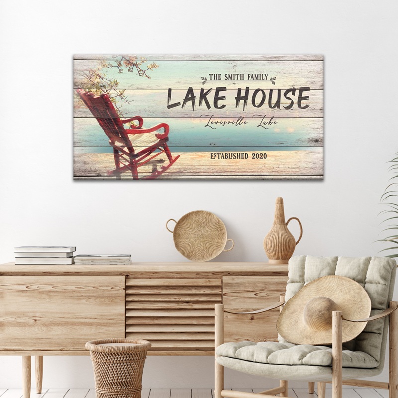 Vintage Lake House Sign|20×10 inch Medium Premium Gallery Wrapped|48×24 inch Large Premium Gallery Wrapped|60×30 inch Extra Large Premium Gallery Wrapped|Style 1|Style 2|Style 3