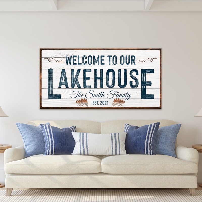 Welcome To Our Lakehouse Sign|20×10 inch Medium Premium Gallery Wrapped|48×24 inch Large Premium Gallery Wrapped|60×30 inch Extra Large Premium Gallery Wrapped|Style 1|Style 2|Style 3