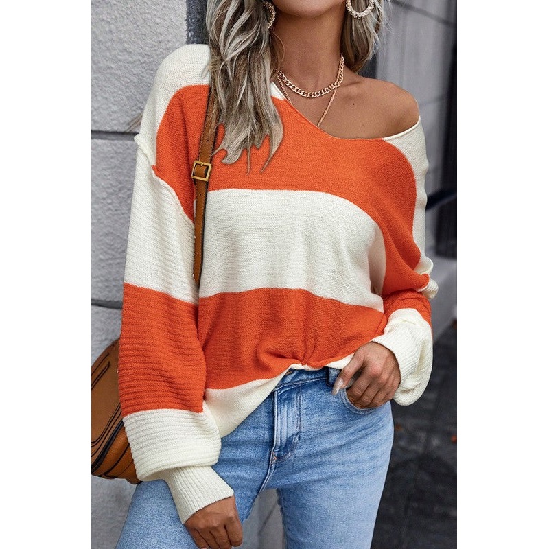Women Color Block Drop Shoulder Sleeve Sweater