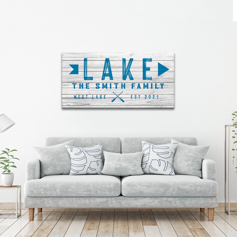 Wooden Lake Arrow Sign|20×10 inch Medium Premium Gallery Wrapped|48×24 inch Large Premium Gallery Wrapped|60×30 inch Extra Large Premium Gallery Wrapped|Style 1|Style 2|Style 3