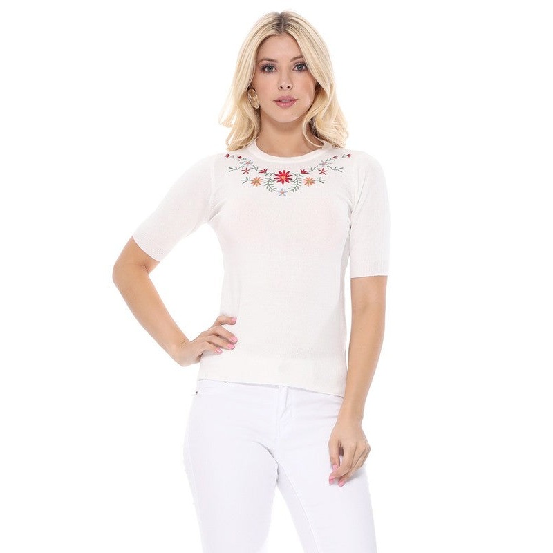 Daisy Flower Embroidered Knit Pullover Sweater