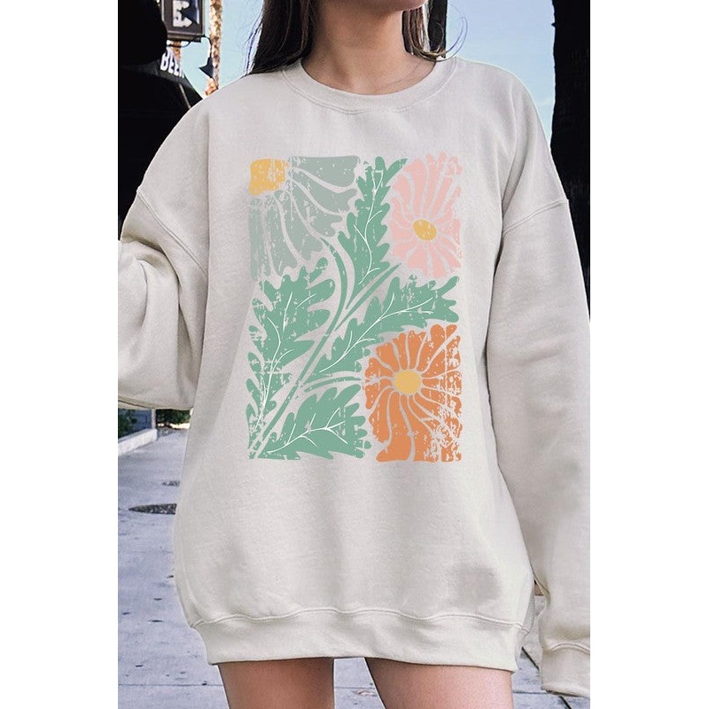 Distressed Boho flower Graphic Fleece Sweatshirts