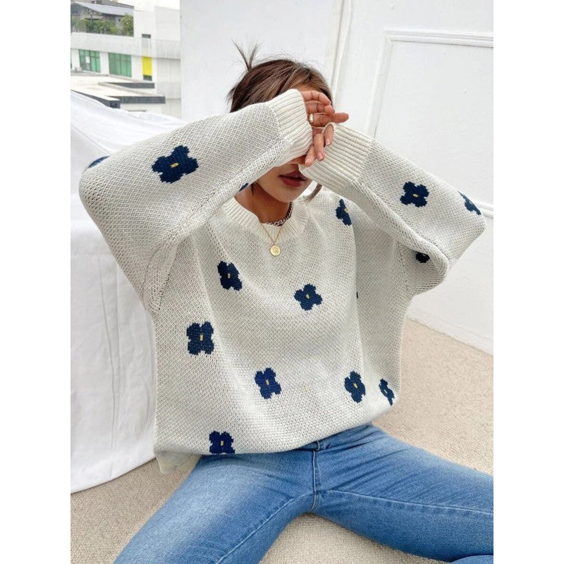 Flower knit sweater|WHITE MULTI|S|M|XL
