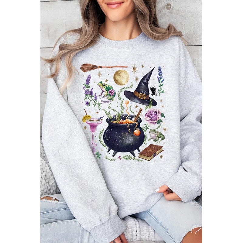 Halloween Witch Collage Graphic Fleece Sweatshirts