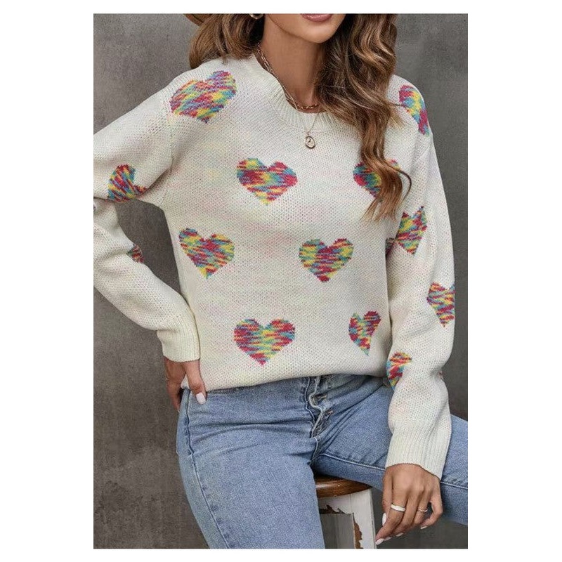 Multicolored heart sweater|white|S|M|L|XL