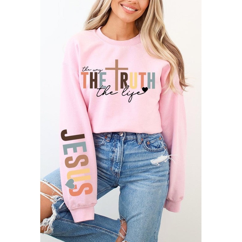 The Way Truth Sleeve Graphic Fleece Sweatshirts