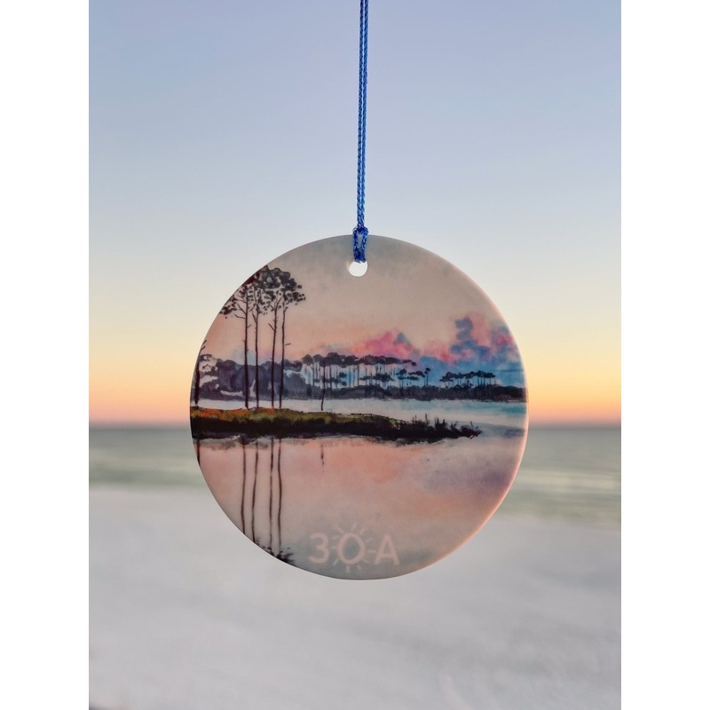 30A Western Lake Watercolor Ceramic Ornament