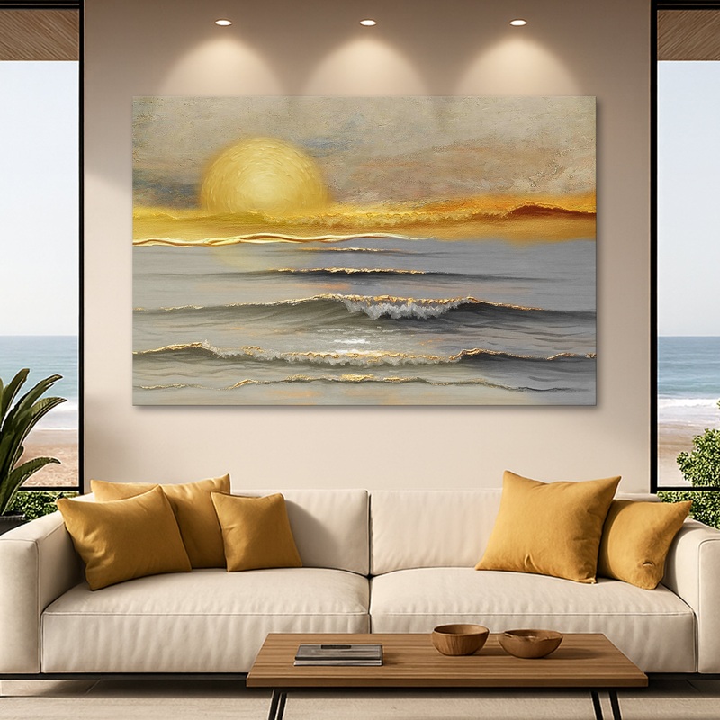 Golden Horizon Calm Wall Art|18×12 inch Medium Premium Gallery Wrapped|24×16 inch Large Premium Gallery Wrapped|36×24 inch Extra Large Premium Gallery Wrapped