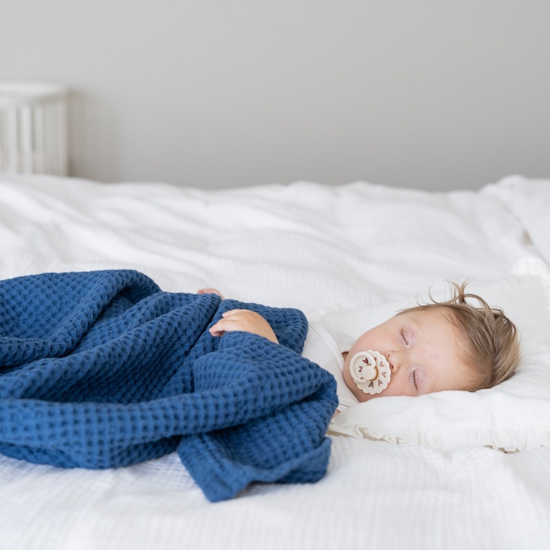 Waffle Baby Blanket|Blue|Ivory|Gray