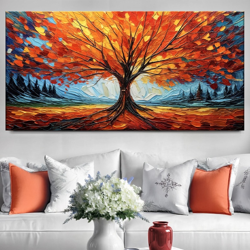 Autumn Fire Impasto Wall Art|20×10 inch Medium Premium Gallery Wrapped|48×24 inch Large Premium Gallery Wrapped|60×30 inch Extra Large Premium Gallery Wrapped