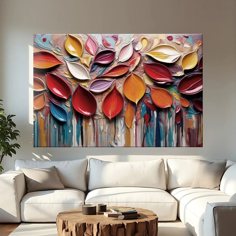 Autumn Rain Impasto Wall Art|18×12 inch Medium Premium Gallery Wrapped|24×16 inch Large Premium Gallery Wrapped|36×24 inch Extra Large Premium Gallery Wrapped