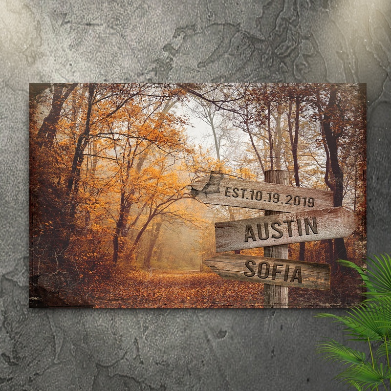Autumn Road Couple Name Sign|18×12 inch Medium Premium Gallery Wrapped|24×16 inch Large Premium Gallery Wrapped|36×24 inch Extra Large Premium Gallery Wrapped