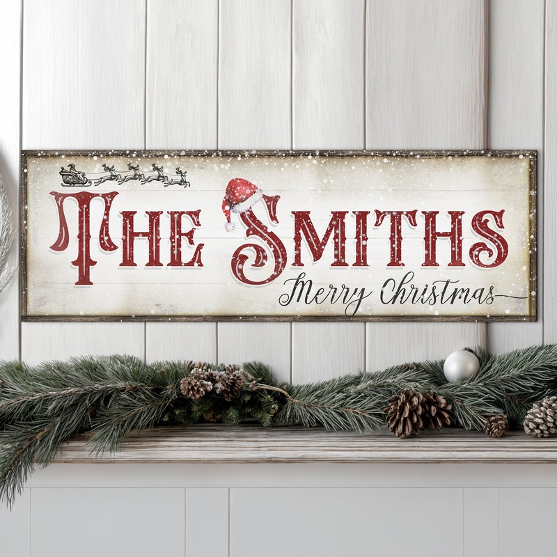 Christmas Family Name Sign IV|8×24 inch Medium Premium Gallery Wrapped|12×36 inch Medium Premium Gallery Wrapped|16×48 inch Large Premium Gallery Wrapped