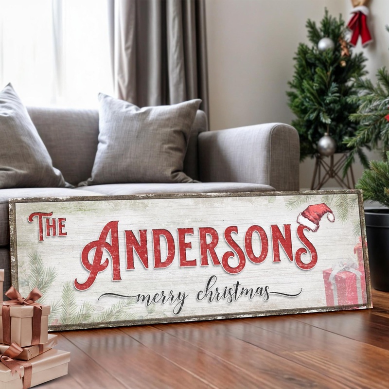 Christmas Family Name Sign V|8×24 inch Medium Premium Gallery Wrapped|12×36 inch Medium Premium Gallery Wrapped|16×48 inch Large Premium Gallery Wrapped