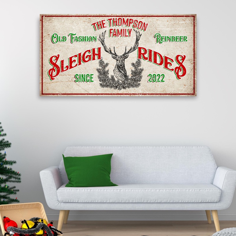 Christmas Reindeer Sign|20×10 inch Medium Premium Gallery Wrapped|48×24 inch Large Premium Gallery Wrapped|60×30 inch Extra Large Premium Gallery Wrapped