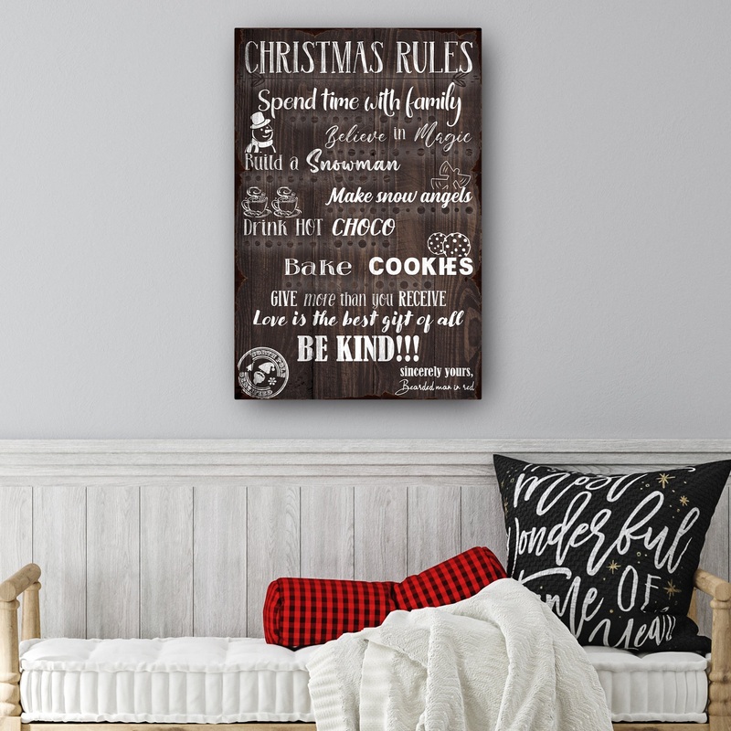 Christmas Rules Sign|’18″x12″‘ inch Medium Premium Gallery Wrapped|24″x16″ inch Large Premium Gallery Wrapped|’36″x24″‘ inch Extra Large Premium Gallery Wrapped