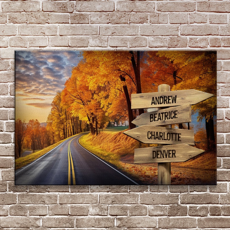 Family Names Autumn Road Sign|18×12 inch Medium Premium Gallery Wrapped|24×16 inch Large Premium Gallery Wrapped|36×24 inch Extra Large Premium Gallery Wrapped