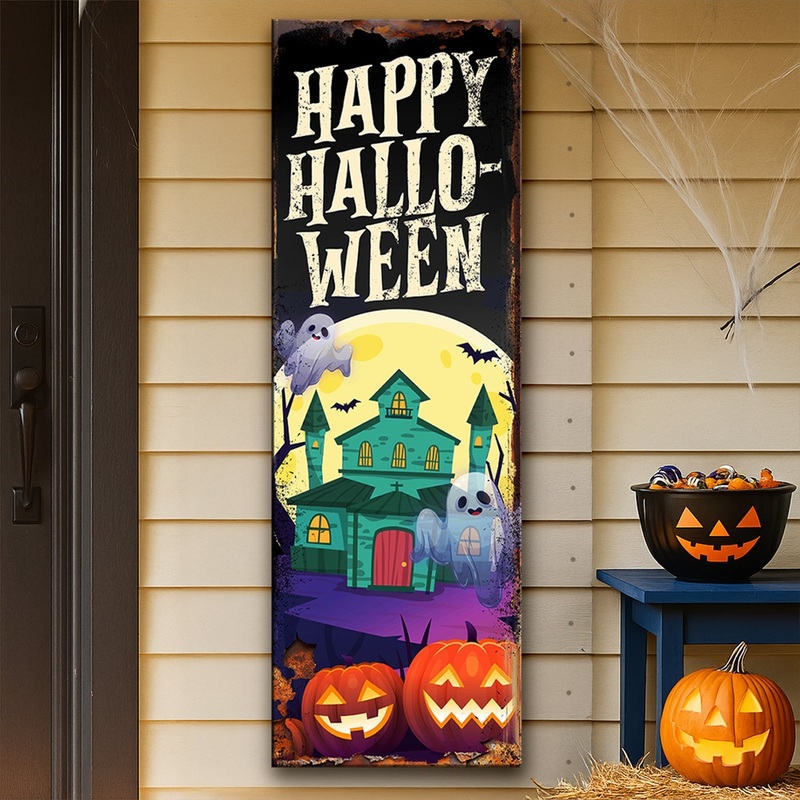 Halloween Welcome Sign|12×36 inch Medium Premium Gallery Wrapped|16×48 inch Large Premium Gallery Wrapped|20×60 inch Extra Large Premium Gallery Wrapped