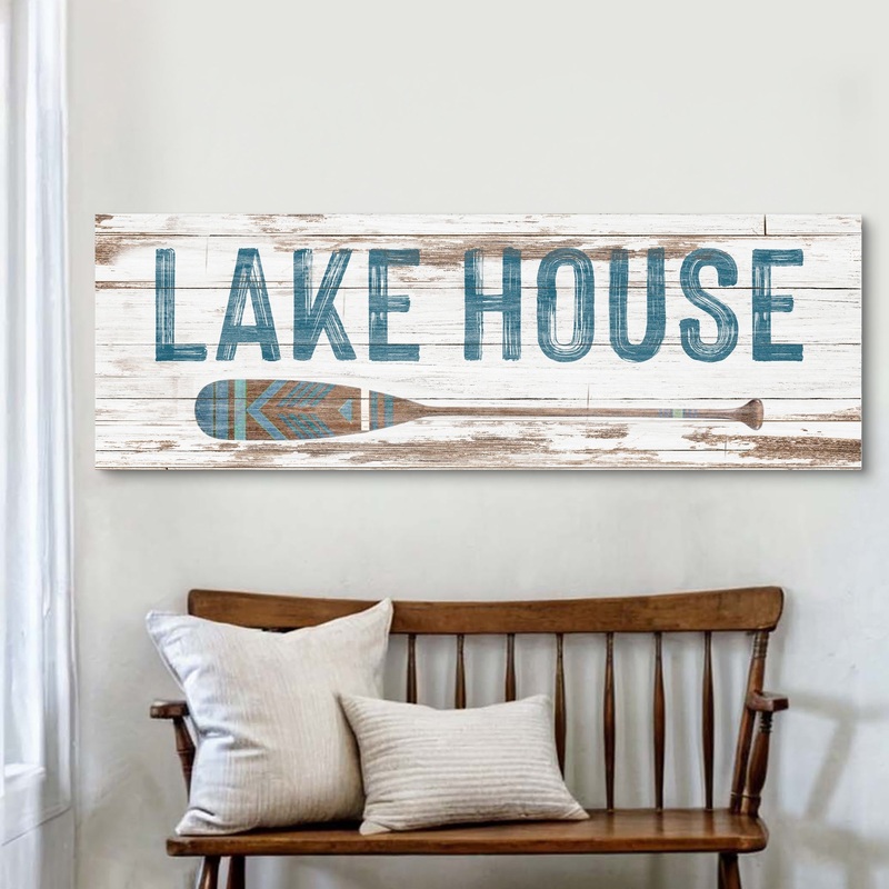 Lake House Coastal Sign II|12×36 inch Medium Premium Gallery Wrapped|16×48 inch Large Premium Gallery Wrapped|20×60 inch Extra Large Premium Gallery Wrapped