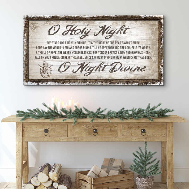 O Holy Night Christmas Sign|20×10 inch Medium Premium Gallery Wrapped|48×24 inch Large Premium Gallery Wrapped|60×30 inch Extra Large Premium Gallery Wrapped