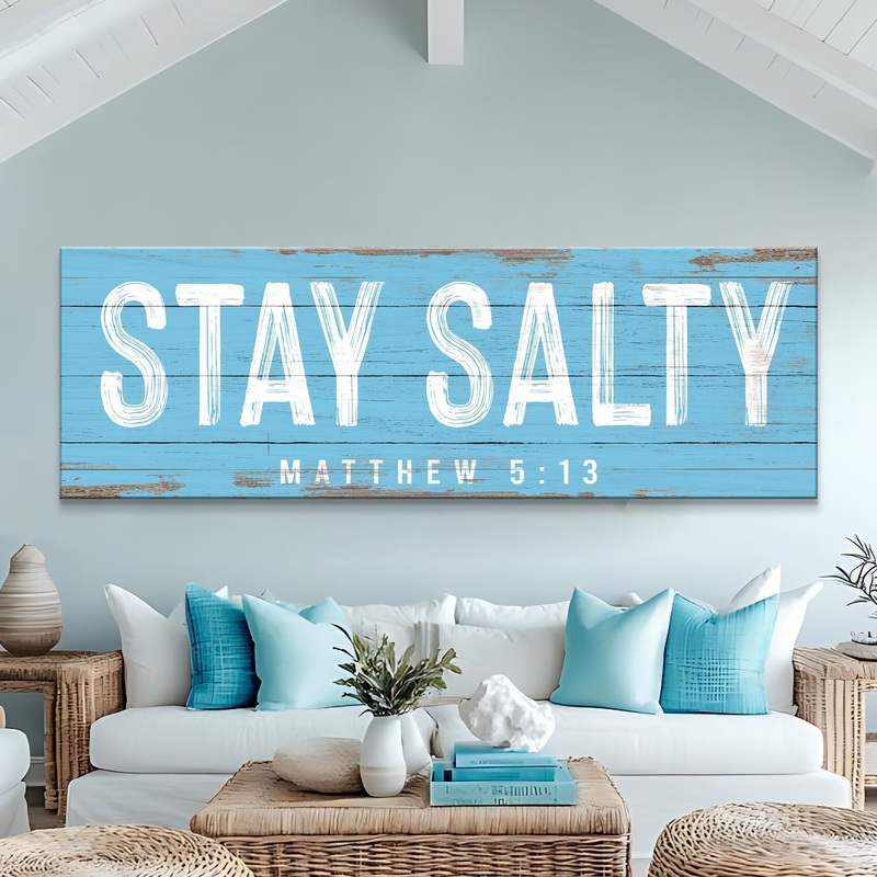 Stay Salty Coastal Sign IV|12×36 inch Medium Premium Gallery Wrapped|16×48 inch Large Premium Gallery Wrapped|20×60 inch Extra Large Premium Gallery Wrapped