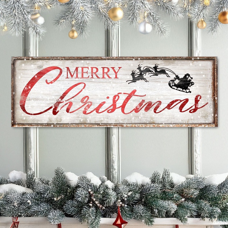 Vintage Merry Christmas Sign|8×24 inch Medium Premium Gallery Wrapped|12×36 inch Medium Premium Gallery Wrapped|16×48 inch Large Premium Gallery Wrapped