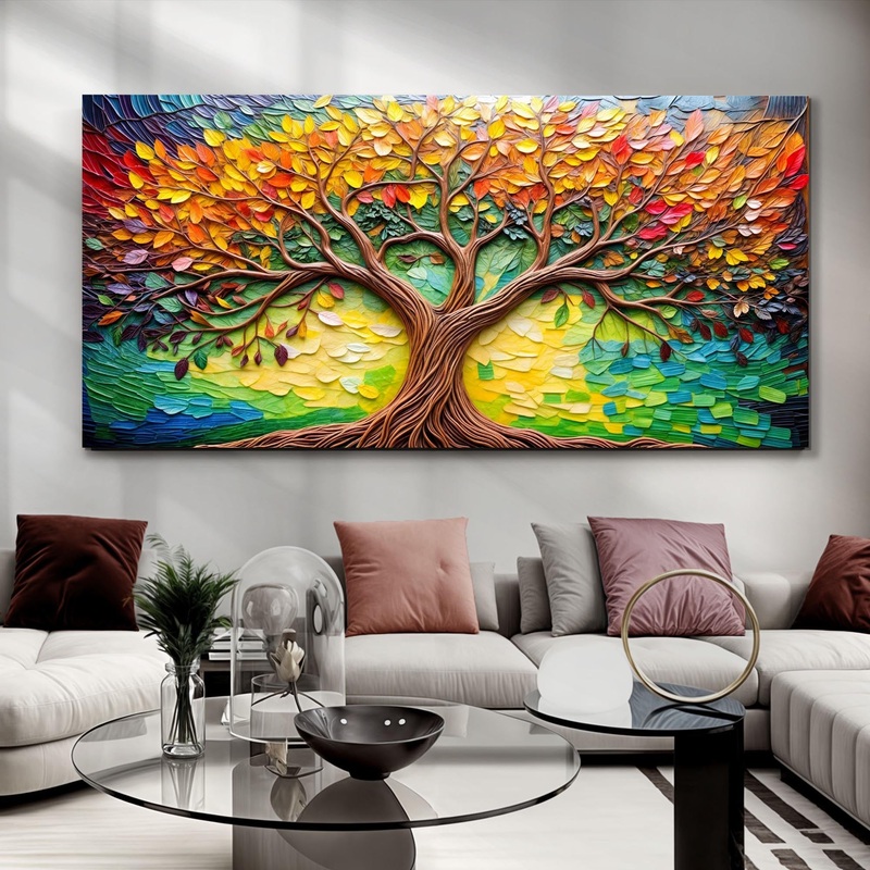 Tree Of Life Impasto Wall Art|20×10 inch Medium Premium Gallery Wrapped|48×24 inch Large Premium Gallery Wrapped|60×30 inch Extra Large Premium Gallery Wrapped