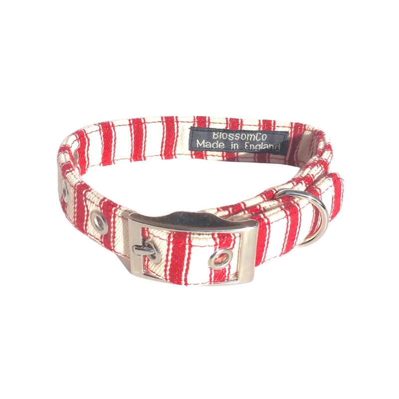 Seymour – Red Ticking Dog Collar